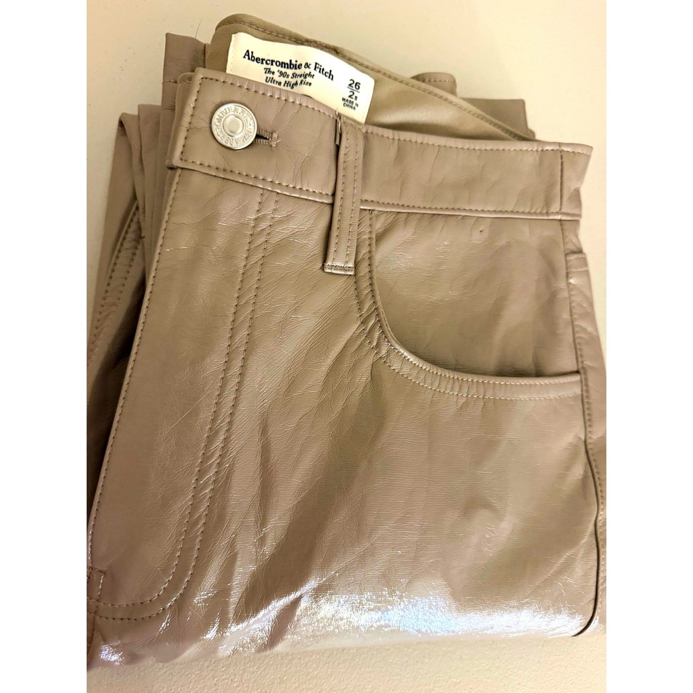 Abercrombie & Fitch Curve Love Women Straight High Rise Faux Leather Beige 26x28